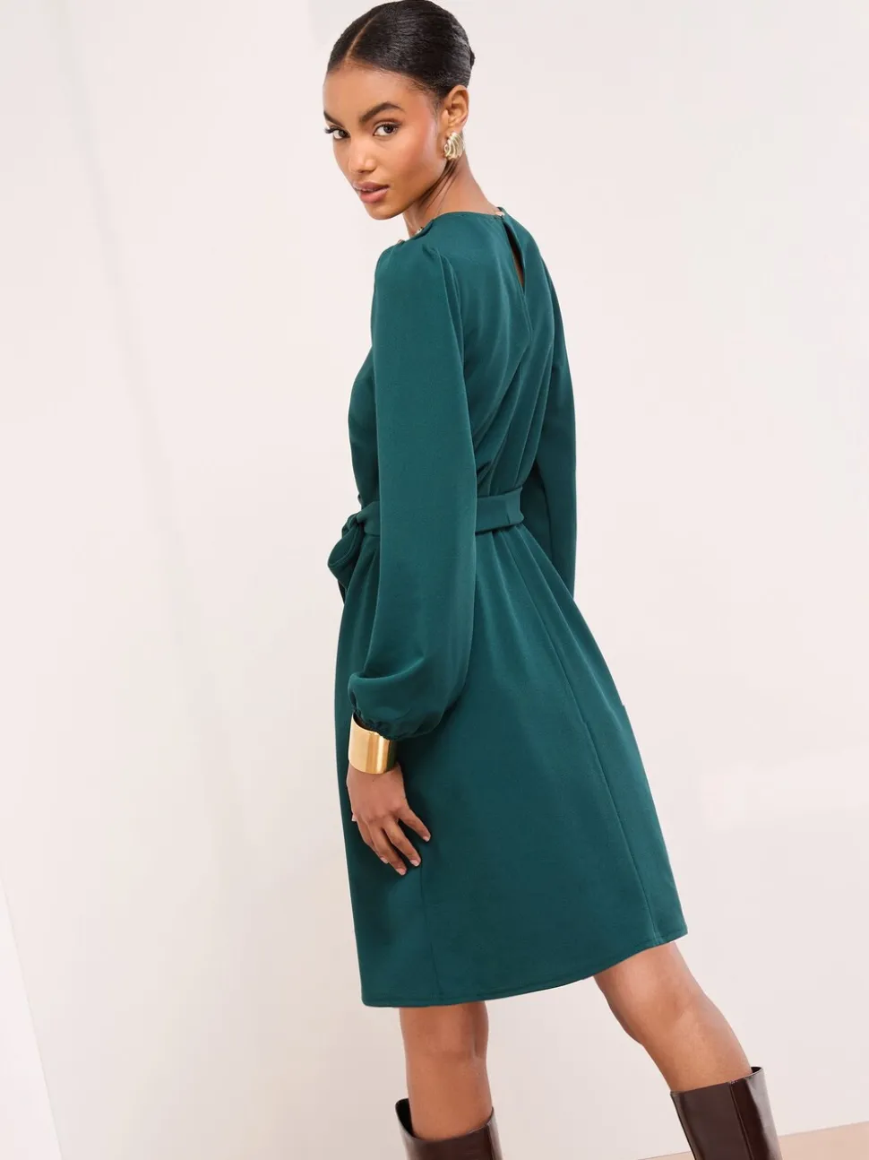 Groen - Lipsy Mini Military Button Long Sleeve Tie Shift Dress