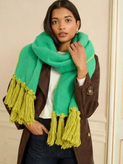 Groen - Love & Roses Tassel Cosy Contrast Brushed Scarf