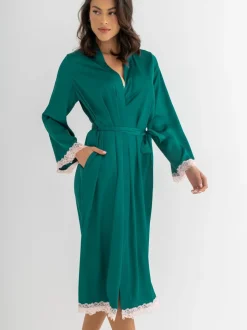 Groen - Pour Moi Dusk Satin and Lace Kimono Sleeve Dressing Gown