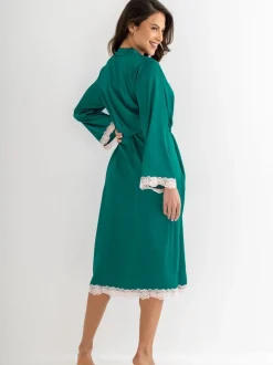 Groen - Pour Moi Dusk Satin and Lace Kimono Sleeve Dressing Gown