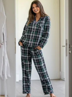 Groen - Pour Moi geschenkset van behaaglijke geborsteld katoenen pyjama met ruit