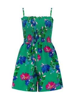 Groen - Pour Moi geweven strand-playsuit zonder bandjes met gesmokt lijfje