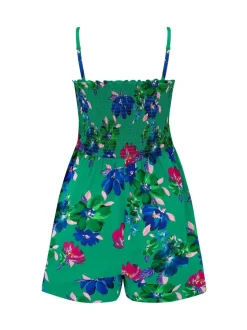 Groen - Pour Moi geweven strand-playsuit zonder bandjes met gesmokt lijfje