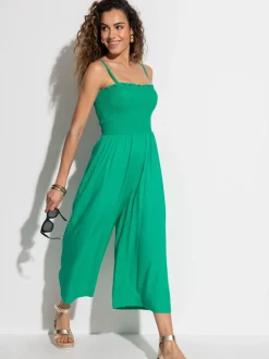 Groen - Pour Moi strandjumpsuit met halflange pijpen en aangrimpeld lijfje