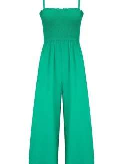 Groen - Pour Moi strandjumpsuit met halflange pijpen en aangrimpeld lijfje
