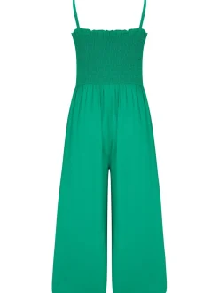 Groen - Pour Moi strandjumpsuit met halflange pijpen en aangrimpeld lijfje
