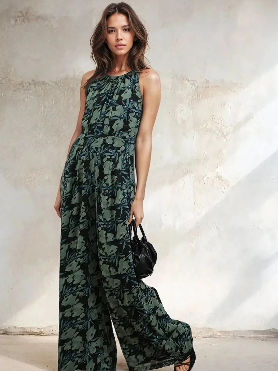 Groen - Religion Crew Wide Leg Jumpsuit in Abstract Façade Print