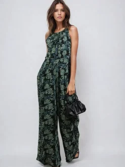 Groen - Religion Crew Wide Leg Jumpsuit in Abstract Façade Print