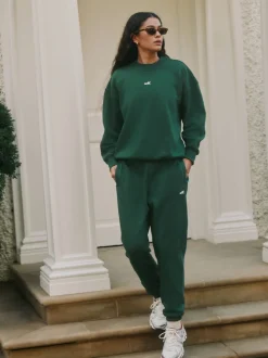 Groen - Self. joggingbroek met boorden