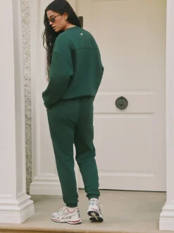 Groen - Self. joggingbroek met boorden
