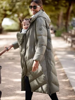 Groen - Seraphine 3-In-1 Lange Chevron Puffer zwangerschapsjas