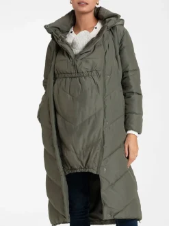 Groen - Seraphine 3-In-1 Lange Chevron Puffer zwangerschapsjas