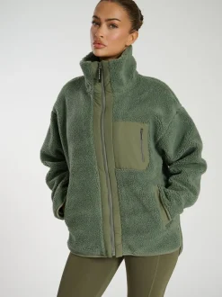 Groen - South Beach borg jas met ritssluiting