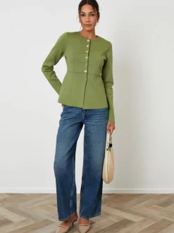 Groen - Threadbare Cinched Knitted Button Up Cardigan