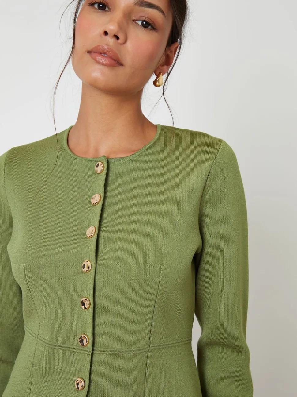 Groen - Threadbare Cinched Knitted Button Up Cardigan