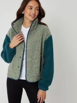 Groen - Threadbare Colourblock Snap Borg Fleece
