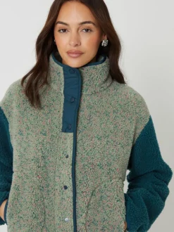 Groen - Threadbare Colourblock Snap Borg Fleece