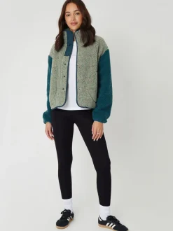 Groen - Threadbare Colourblock Snap Borg Fleece