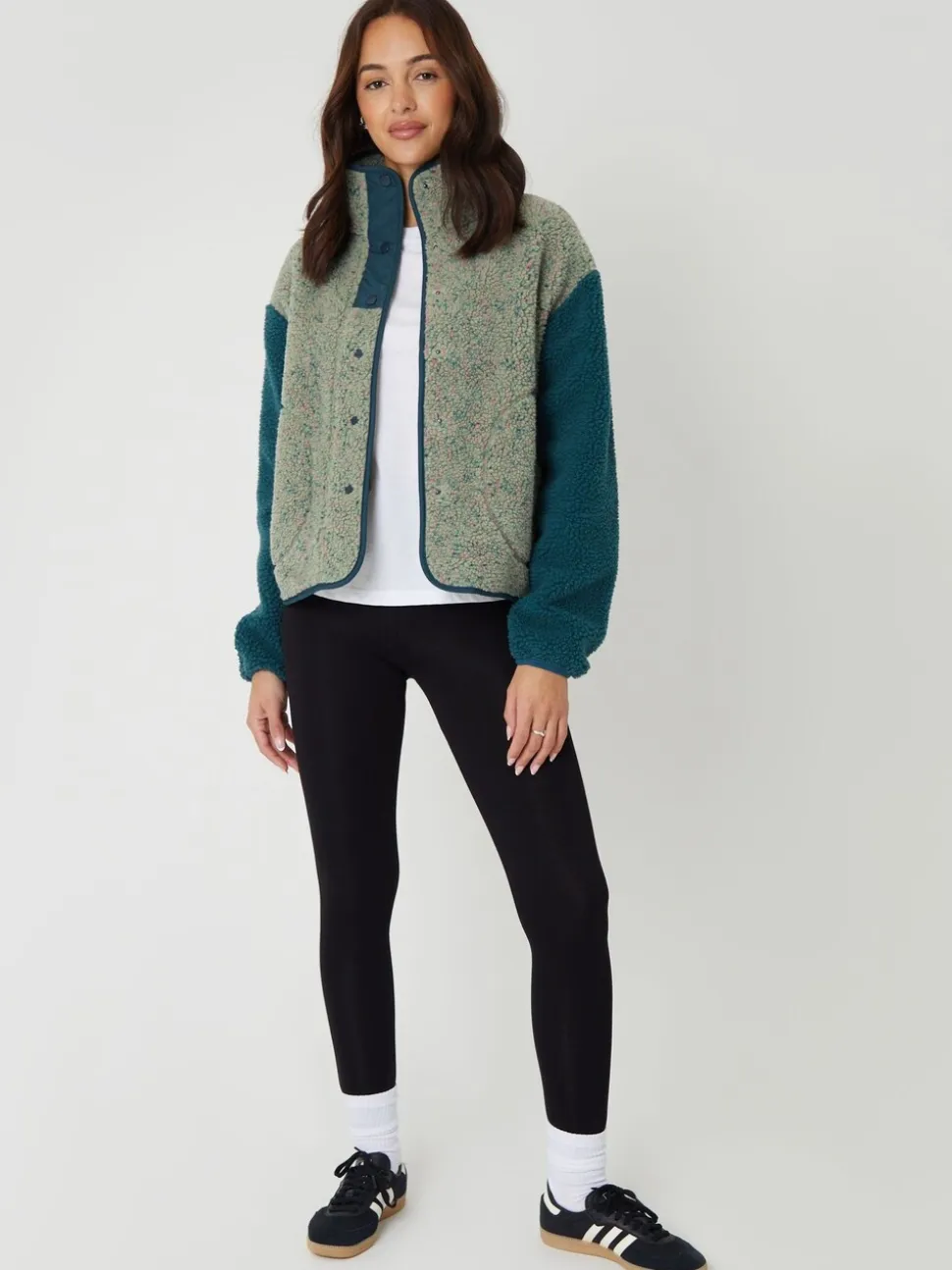 Groen - Threadbare Colourblock Snap Borg Fleece