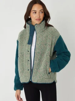 Groen - Threadbare Colourblock Snap Borg Fleece
