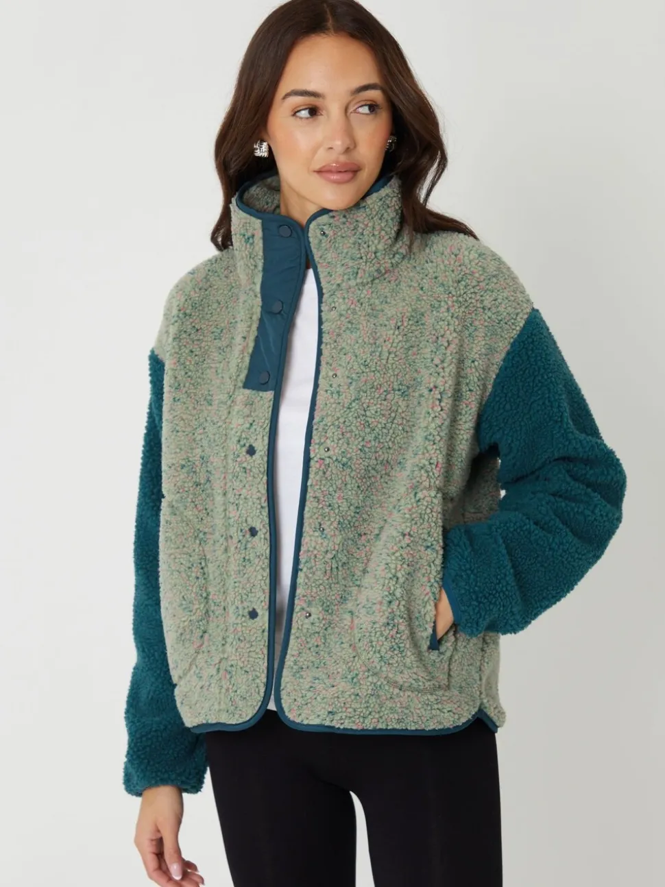 Groen - Threadbare Colourblock Snap Borg Fleece