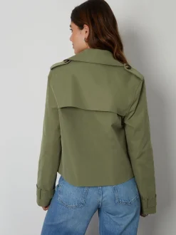 Groen - Threadbare cropped trenchcoat met dubbele rij knopen