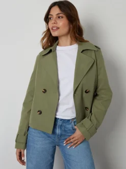 Groen - Threadbare cropped trenchcoat met dubbele rij knopen
