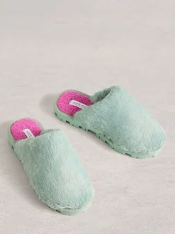 Groen - White Stuff - Pantoffelmuiltjes met imitatiebont