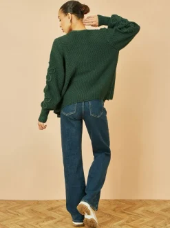 Groen - Yumi Edge to Edge Cardigan With Flower Detail Sleeves