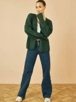 Groen - Yumi Edge to Edge Cardigan With Flower Detail Sleeves