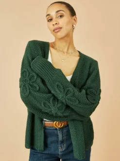 Groen - Yumi Edge to Edge Cardigan With Flower Detail Sleeves