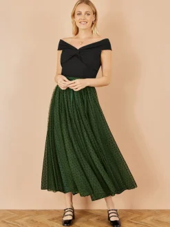 Groen - Yumi Mesh Heart Print Tulle Skirt
