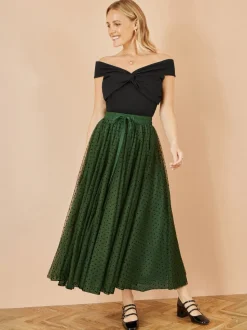 Groen - Yumi Mesh Heart Print Tulle Skirt