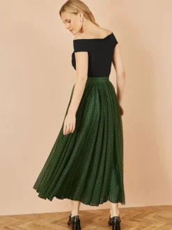 Groen - Yumi Mesh Heart Print Tulle Skirt