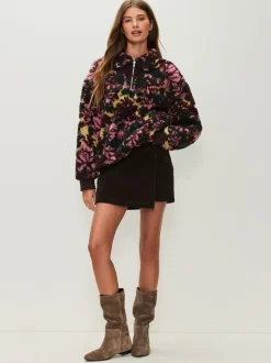 Groen bloemmotief - Jacquard Teddy Borg Quarter Zip Fleece Sweatshirt