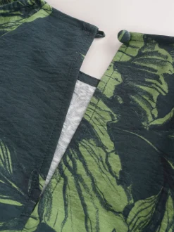 Groen bloemmotief - Midi-jurk met print en pofmouwen