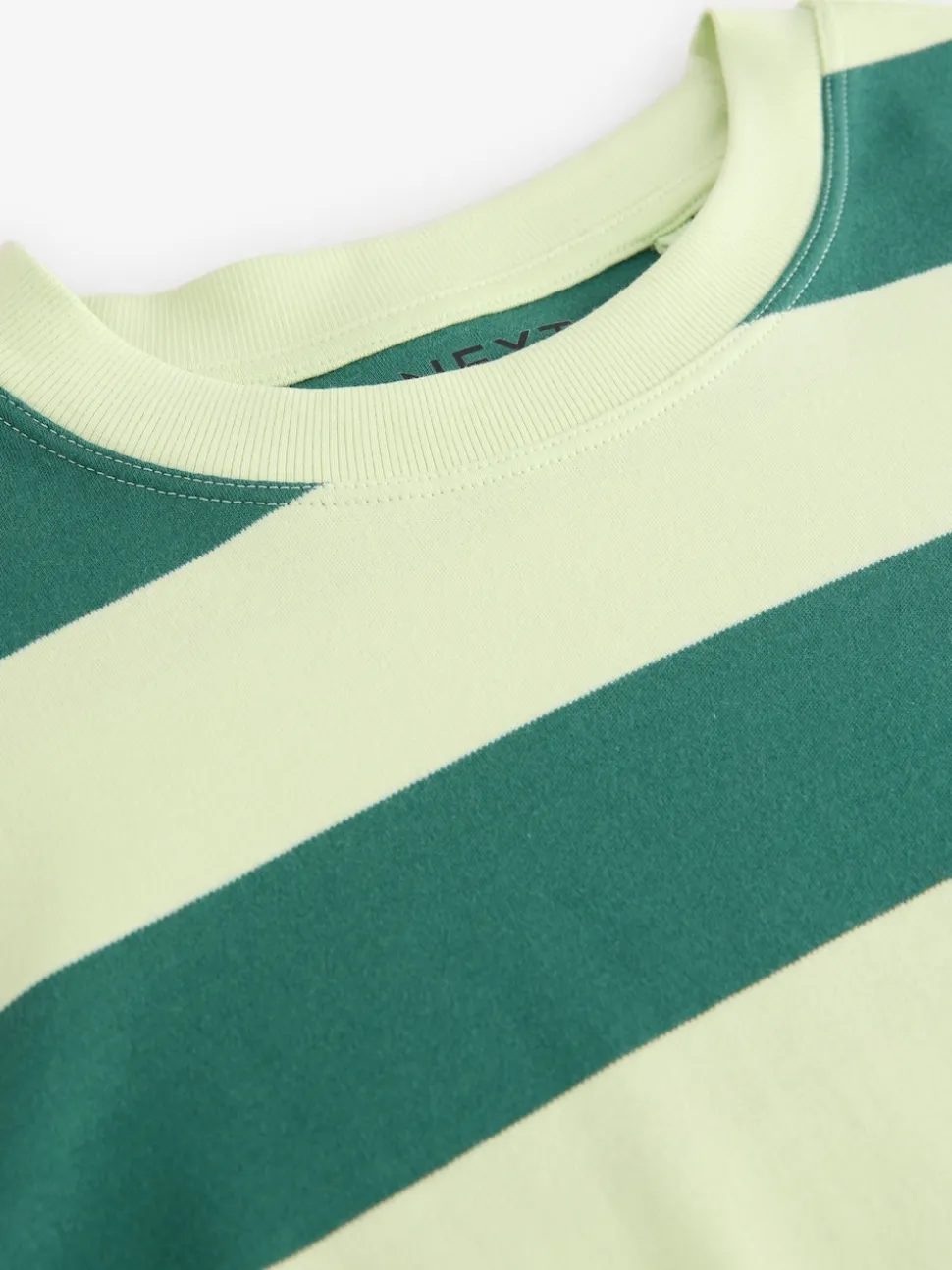 Groen Eenkleurig - Boxy oversized T-shirt met relaxte pasvorm van zware stof en ronde hals