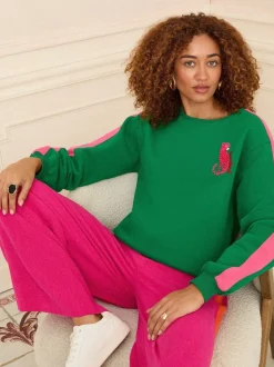 Groen luipaard met roze strepen - Love & Roses - Jersey sweatshirt met ronde hals