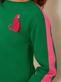 Groen luipaard met roze strepen - Love & Roses - Jersey sweatshirt met ronde hals