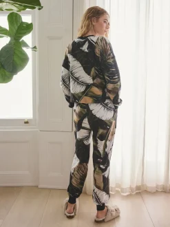 Groen met bladerprint - Behaaglijke pyjama met lange mouwen