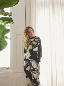 Groen met bladerprint - Behaaglijke pyjama met lange mouwen