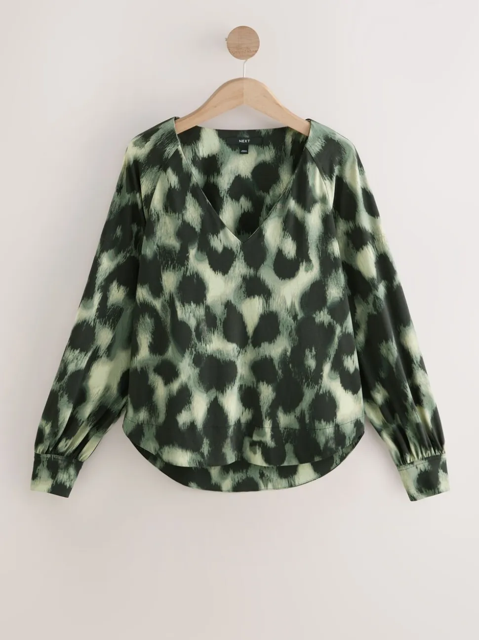 Groen met dierenprint - Long Sleeve V-Neck Jersery Blouse