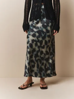 Groen met dierenprint - Satijnen midirok