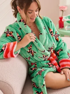 Groen met luipaardprint - Eleanor Bowmer Leopard Print Fleece Robe