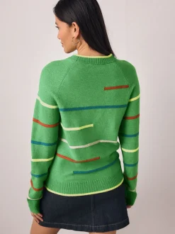 Groen multi gestreept - Superzachte trui met ronde hals en lange mouwen
