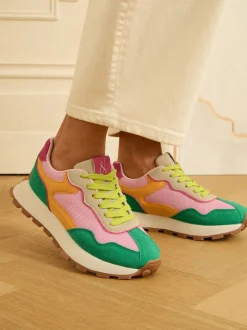 Groen Roze Multi - Love & Roses - Retro comfortabele joggingsneakers van gemengd materiaal