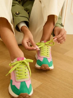 Groen Roze Multi - Love & Roses - Retro comfortabele joggingsneakers van gemengd materiaal