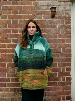 Groene boslandschapscène - Borg fleece top met print