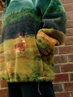 Groene boslandschapscène - Borg fleece top met print