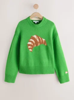 Groene Croissant Grafisch Ontwerp - Trui met ronde hals en lange mouwen met wol